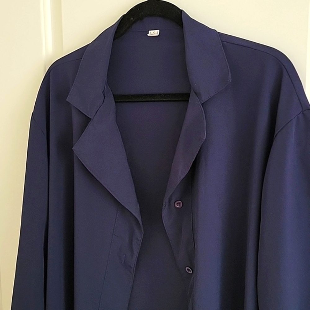 Long Sleeve Navy Blue Button Down Shirt Dress/Jacket Size Small - Picture 2 of 3